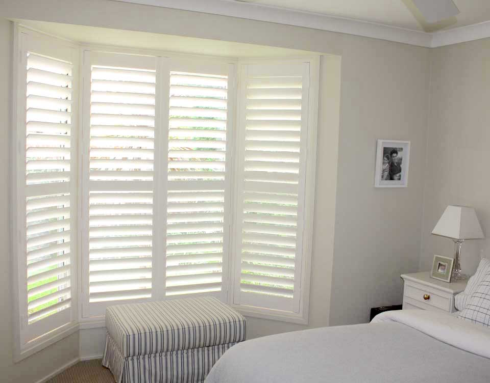 Plantation Shutter for Bay Window in a Bedroom for maximum privacy