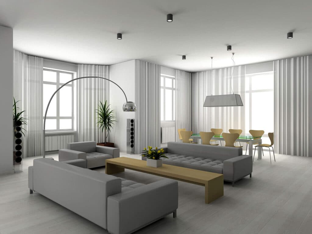 Loungeroom with stunning mimimal grey curtains