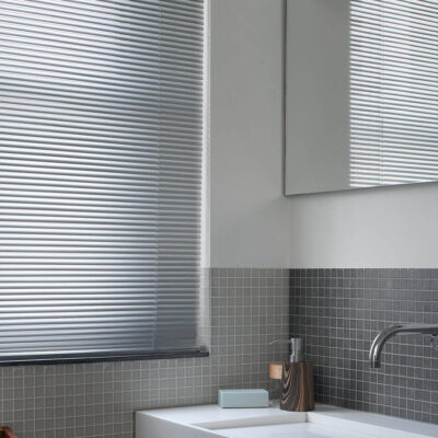 High Quality Aluminium Venetian Blinds Allowing Natural Sun Light And Privacy Control In Bathroom. Available In Different Colours And Finishes. Modern And Elegant Design. For Sale In Our Sydney Showroom.