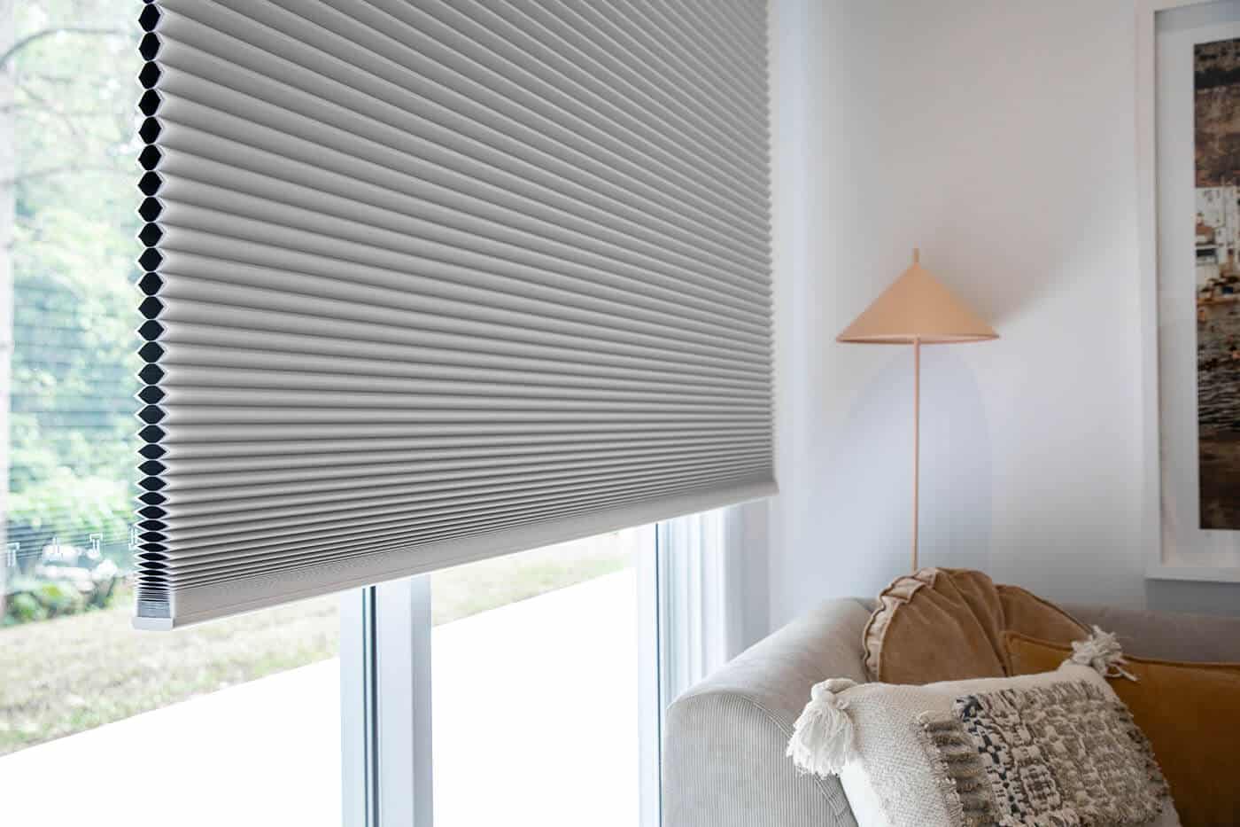 Neat Luxaflex Duette Shades for light and temperature regulation in cozy living space. Variety of luxurious fabrics available. Suitable for use all year long. Made in Australia.
