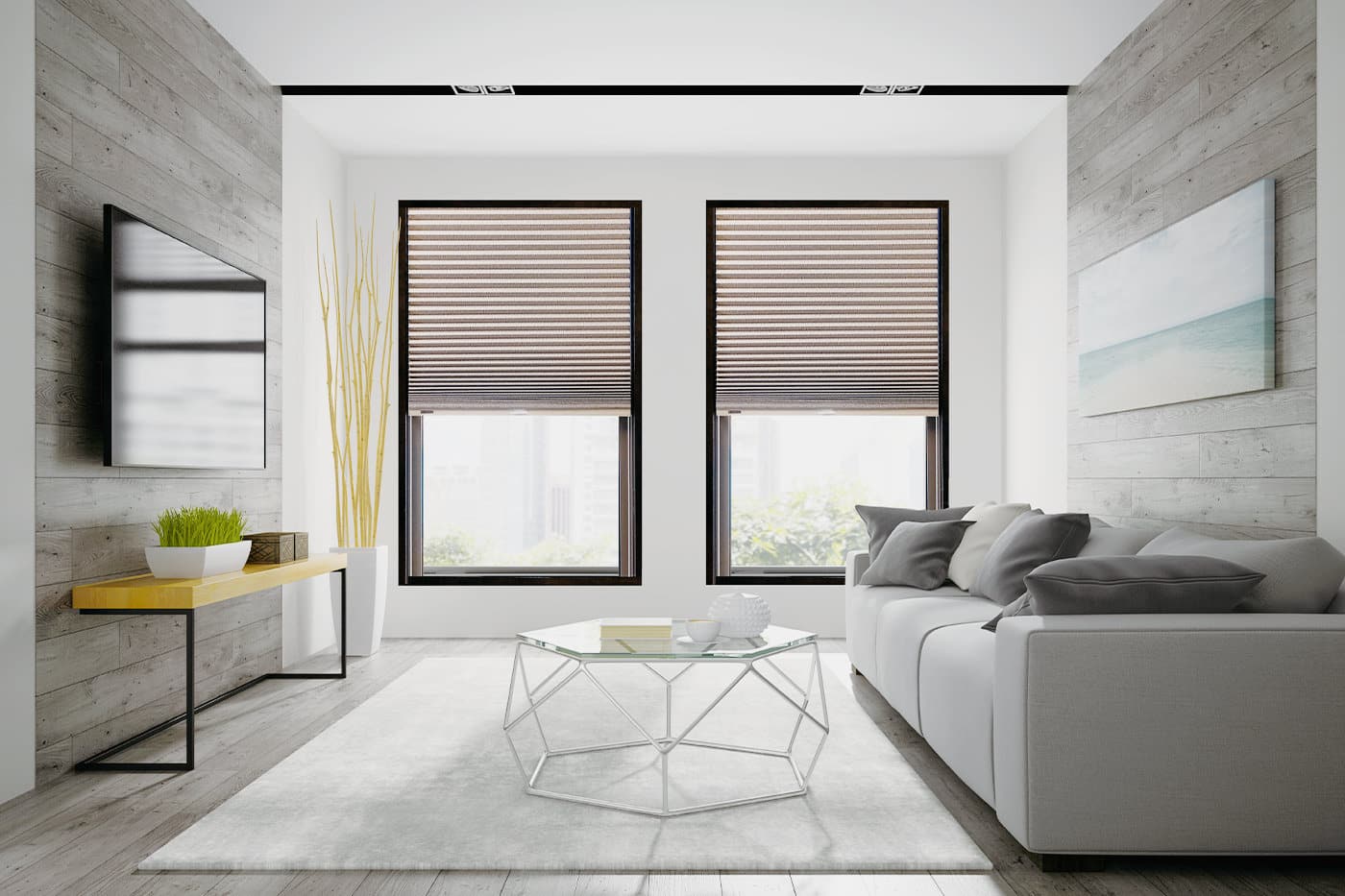 Sophisticated yet stylish and soft look of Portrait Honeycomb Shades by Norman in a modern and contemporary living space. For sale in our Sydney showroom.