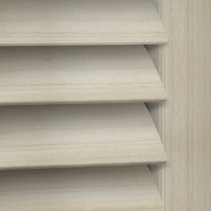 Close-up image of Limed White shutters by Norman.