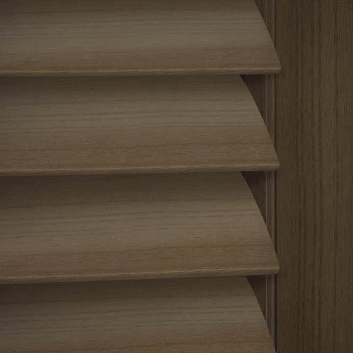 Close-up image of Dark Teak shutters by Norman.