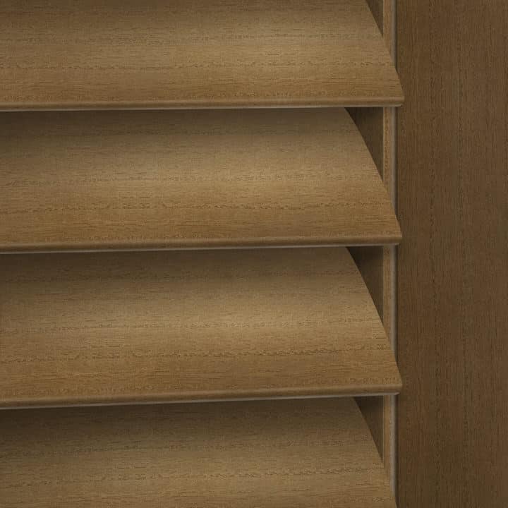 Close-up image of Red Oak shutters by Norman.
