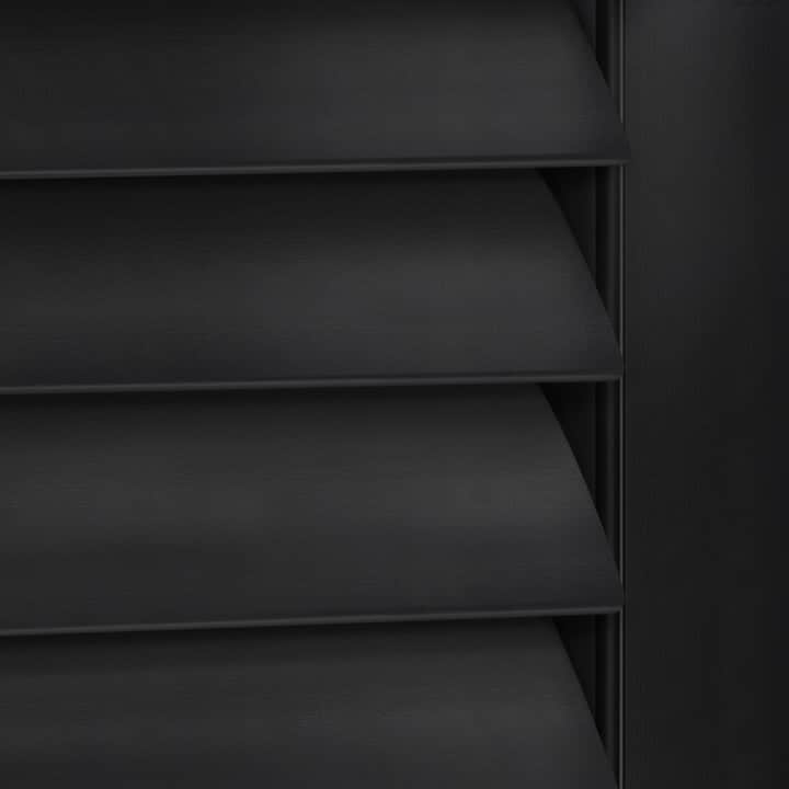 Close-up image of Matte Black shutters by Norman.