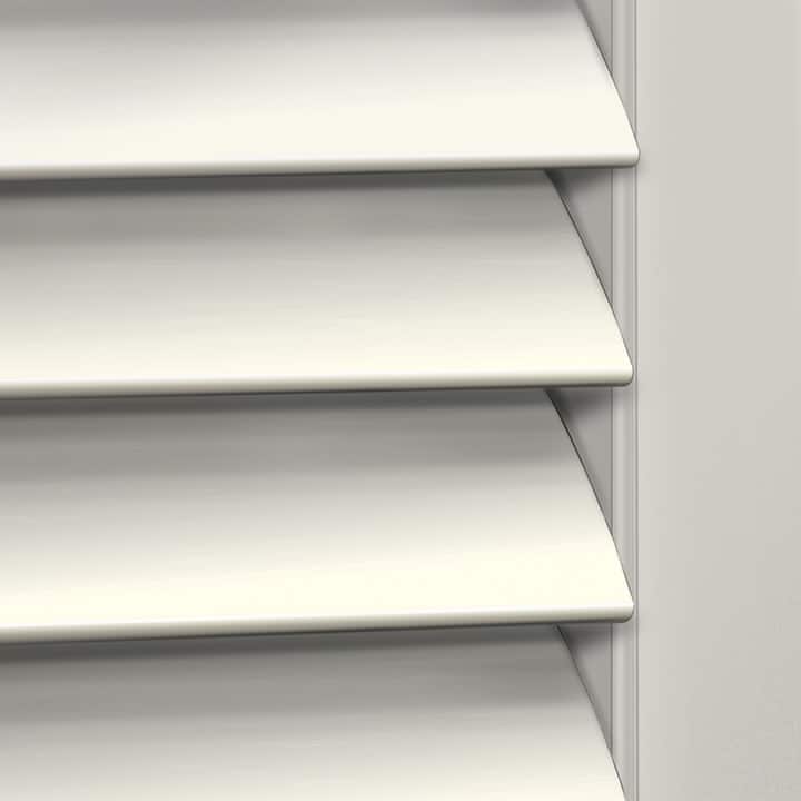 Close-up image of Dove Woodlore Shutters by Norman. Available at Complete Blinds Sydney.