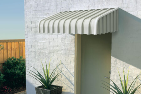 Home Back Door Covered With Luxaflex Aluminium Fxed Awnings. Available In Various Colours.
