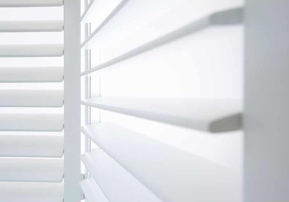 Close up of Plantation Shutters, available at Complete Blinds Showroom.